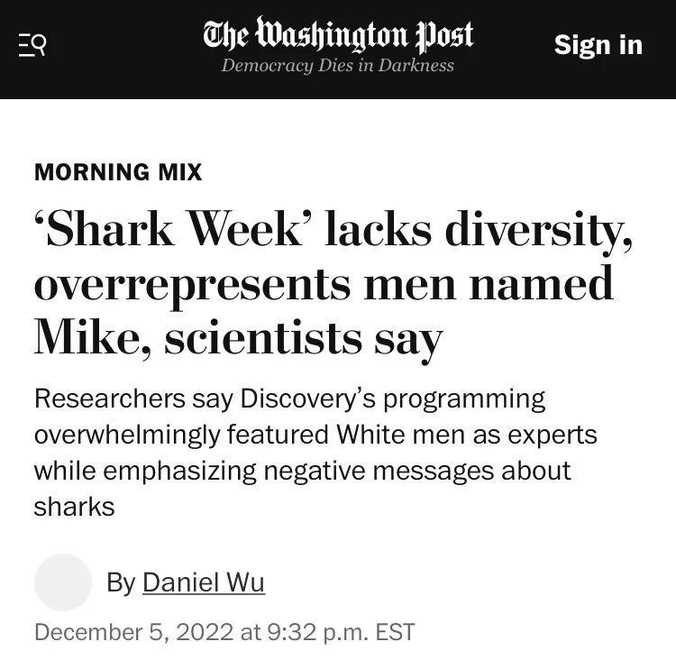 Shark Week diversity WaPo - great white sharks