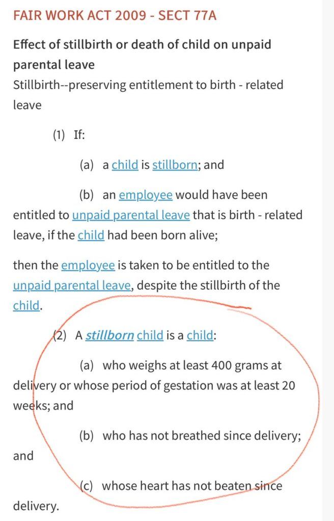 Fair Work Act stillbirth