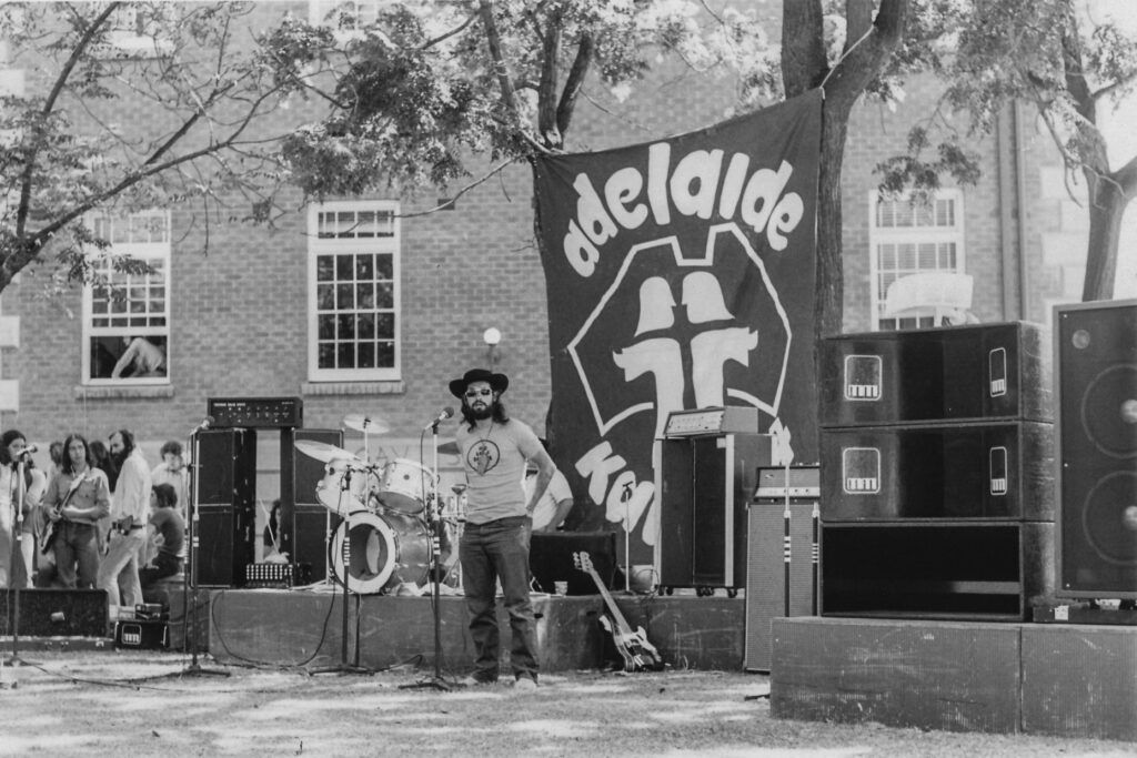 A Christian rock band on Adelaide University's Barr Smith lawns for Kairos 74. (Let's do this again!)