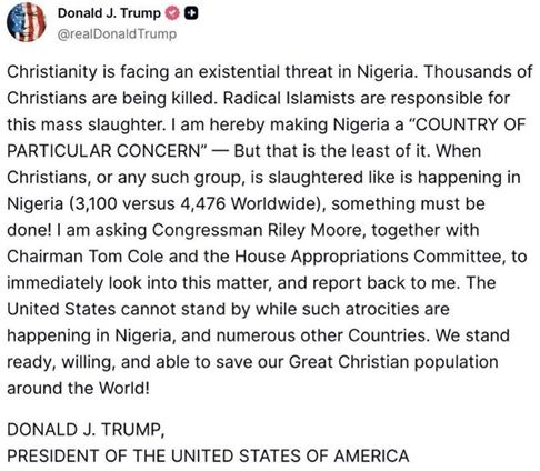 Trump on Christianity in Nigeria