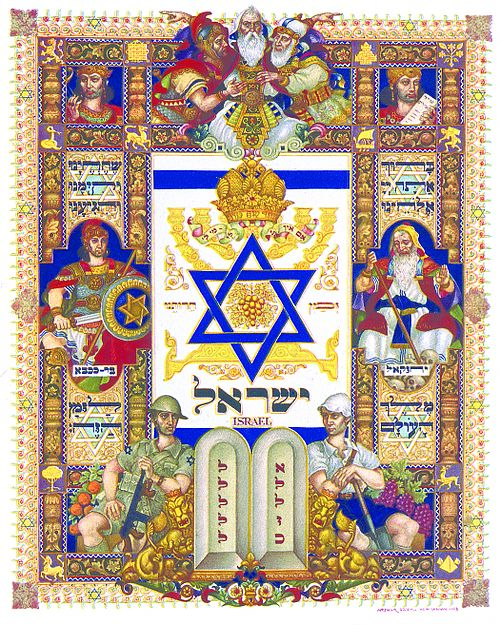 Four thousand years of Jewish history come to life in Arthur Szyk's Visual History of Israel, completed by the artist in 1948, the year of Statehood, and printed in 1949.