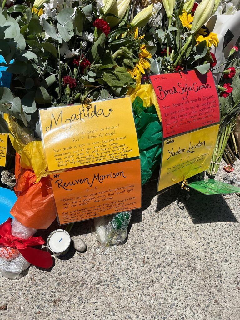 Floral tribute at Bondi Beach shooting site