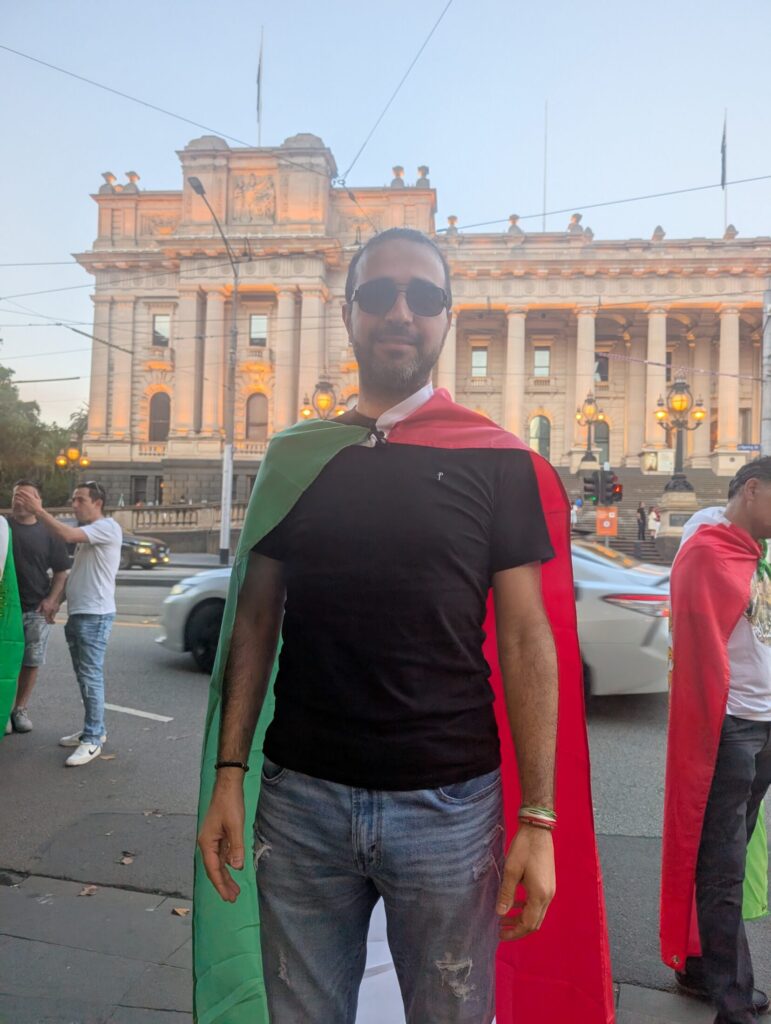 Kian Azizi believes the democratic-seeking Iranian community approves of the US military's strikes on Iranian Revolutionary Guard Corps combat bases because they've had to live under the oppressive regime for 47 years. Picture: Josh Spasaro.