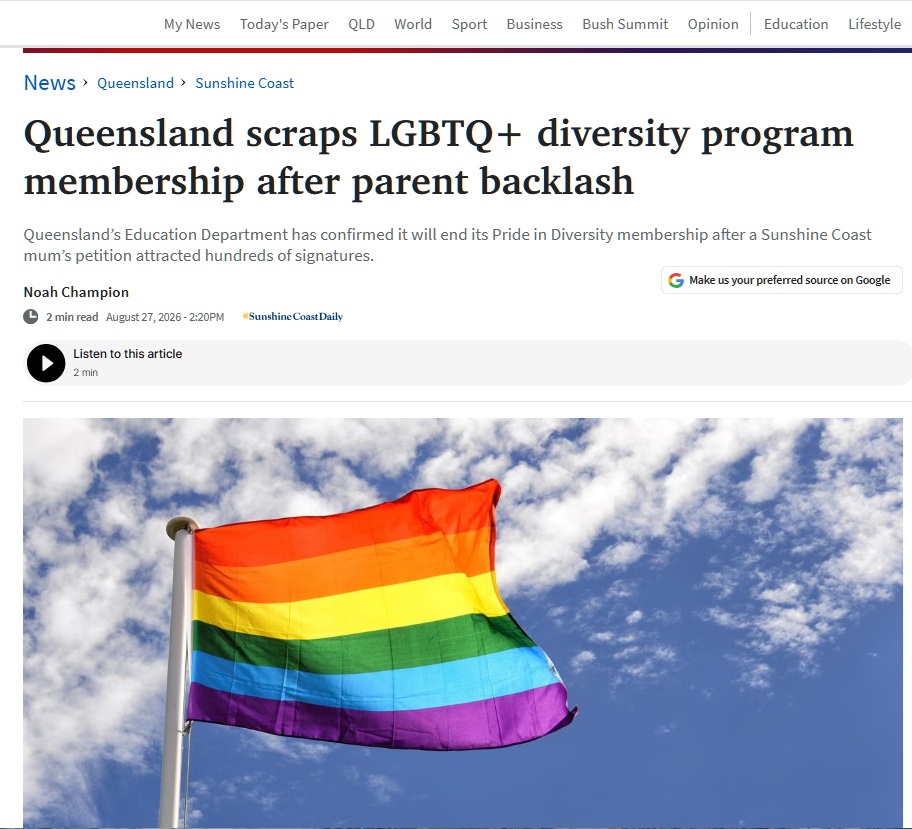 Parents Force Queensland Education to Quit Trans Advocacy Group: Other States Next